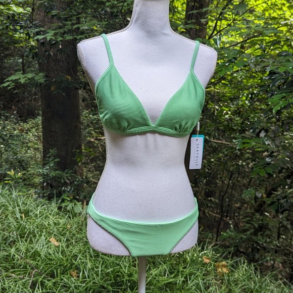 SEAFOLLY Triangle Bikini Top + Bottom in Mint Green Size 10 Brand New - Picture 1 of 13